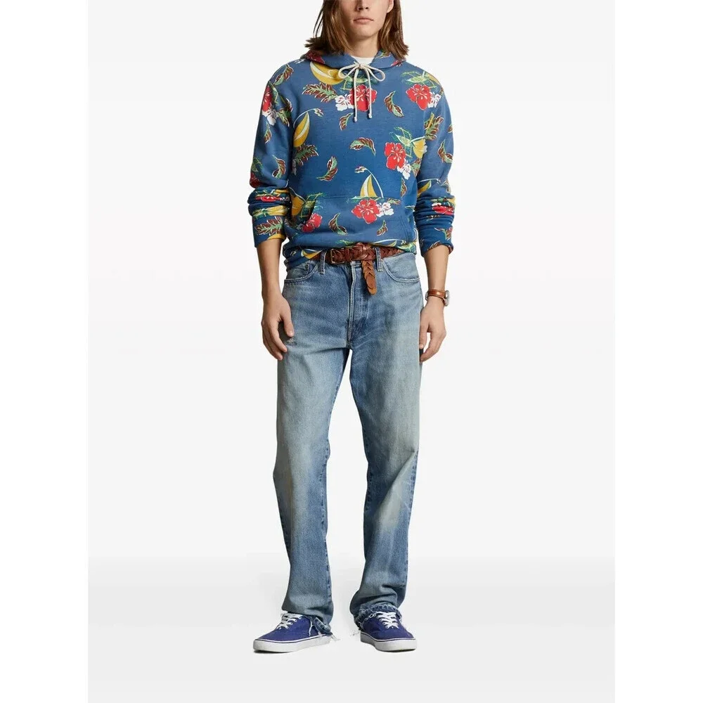 Polo Ralph Lauren Hoodie Men's 2XL Azure Sail Floral Long Sleeve Pullover UPS296
